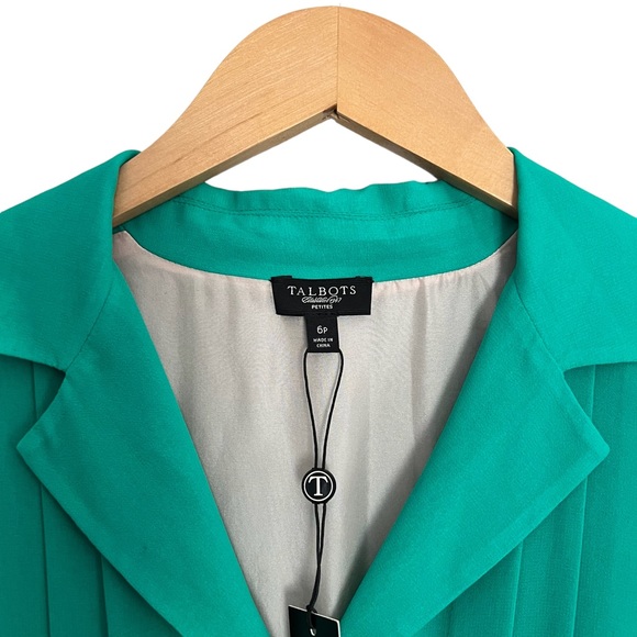Talbots Size 6P Teal Pleated V-Neck Collared Short Sleeve Midi Dress - Picture 2 of 5